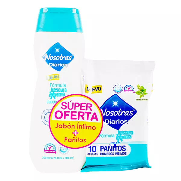 Jabon Intimo Nosotras Frescura Extrema + Pañitos Humedos